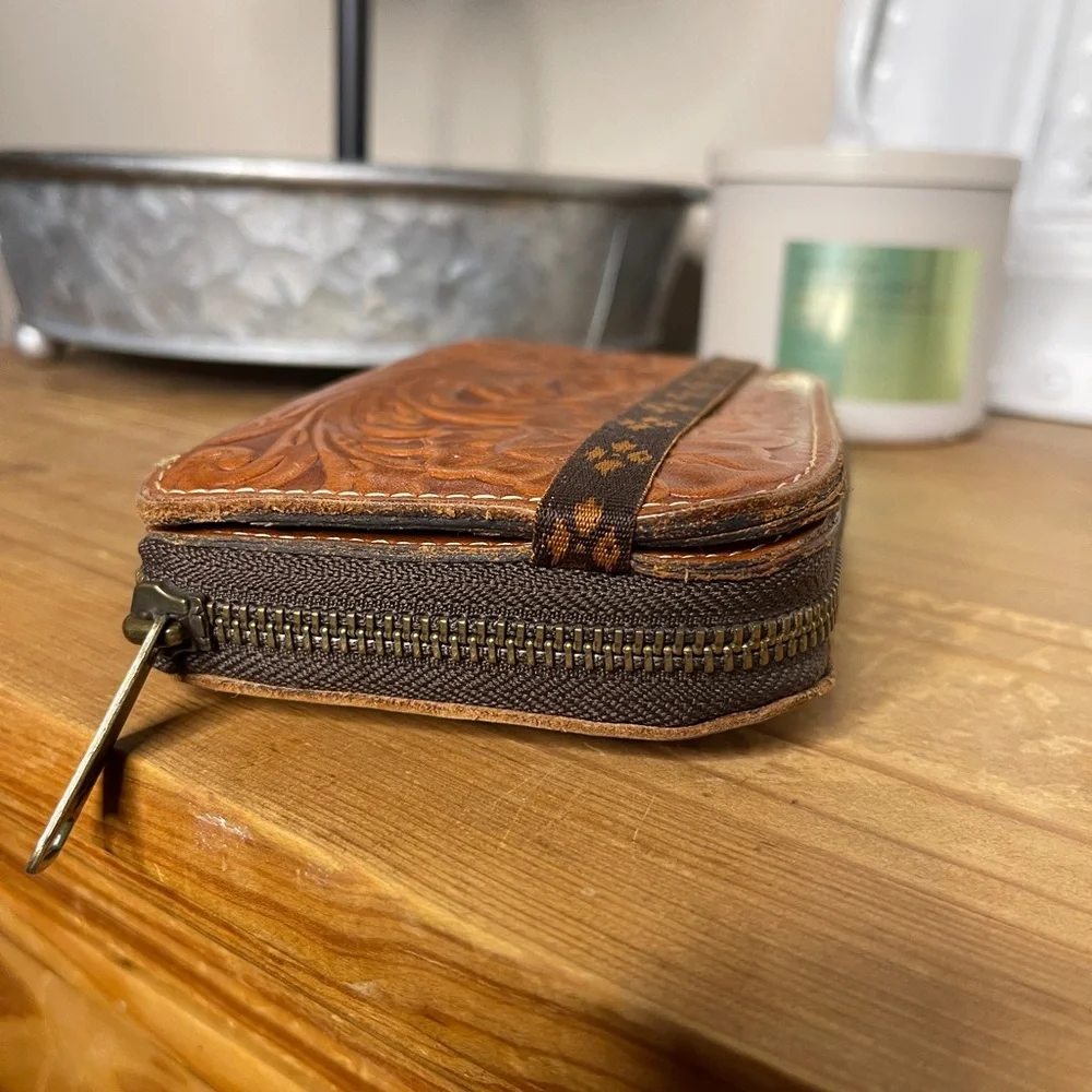 Patricia Nash Embossed Tool Leather Wallet- Floral Boho Zip Around Clutch - Picture 6 of 11